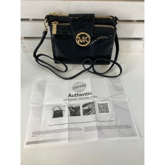 MICHAEL KORS, SMALL BLACK ANIMAL PRINT LEATHER CROSSBOY BAG - Picture 2 of 14